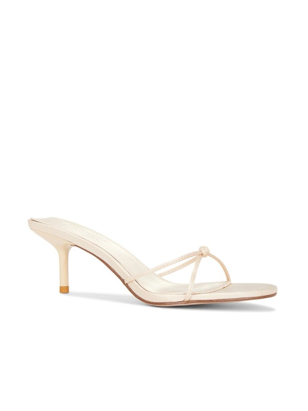 FEMME LA Maeve Slipper in Champagne cream kitten heel satin open toe